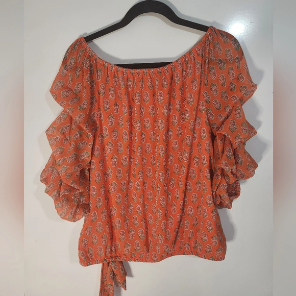 CeCe Orange Floral Women's Top, Size Large - Picture 6 of 8